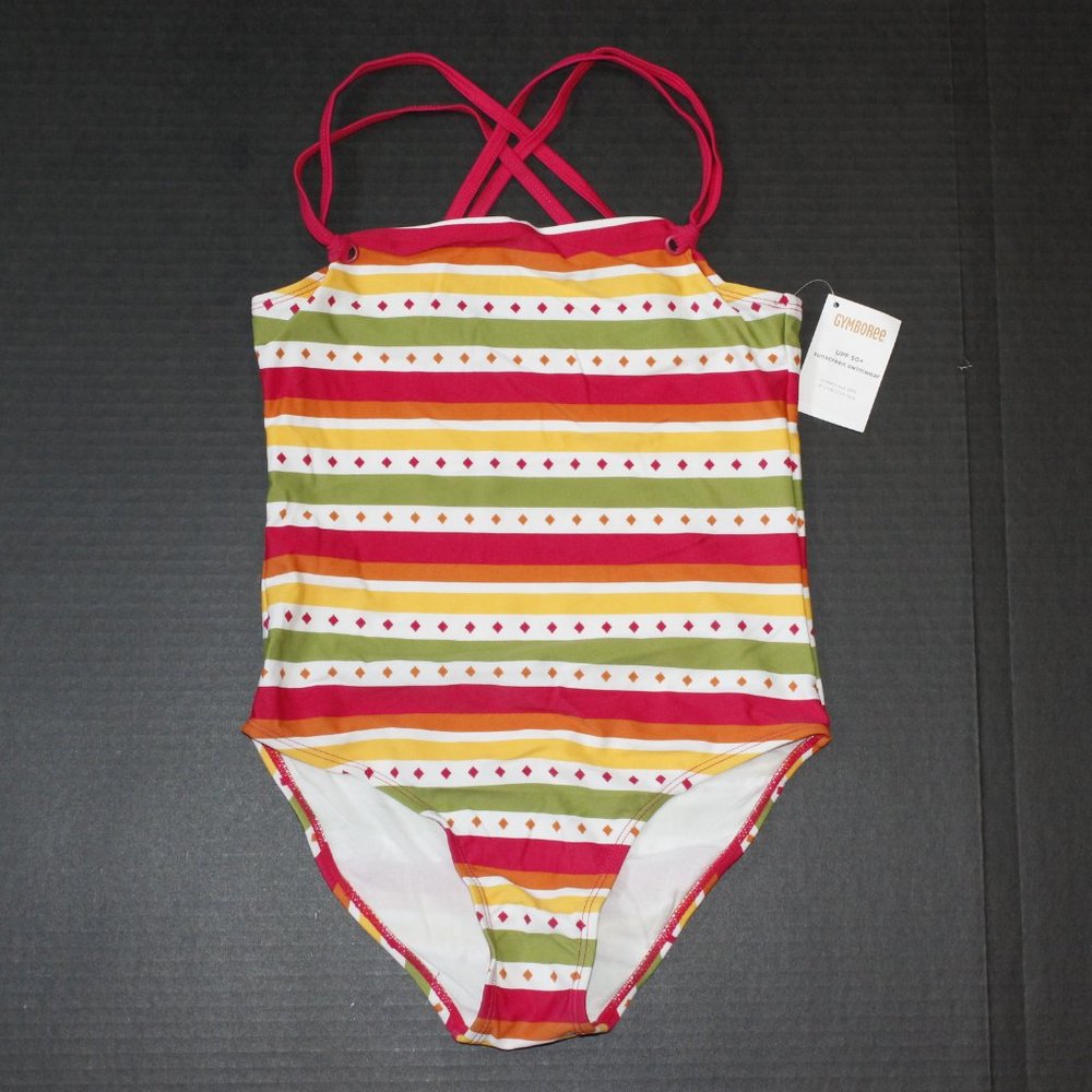 NWT Gymboree size 12 swimsuit one-piece tank multi-stripe Batik Summer